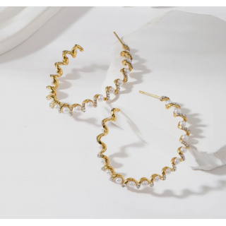 Boucles d'oreilles créoles dorées strass et perles