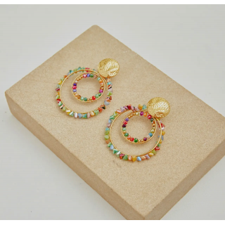 Boucles d'oreilles cercles pierres colorées