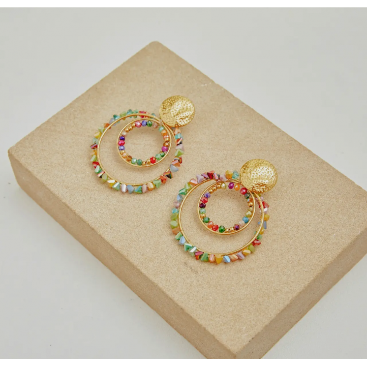 Boucles d'oreilles cercles pierres colorées