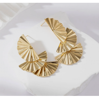 Boucles d'oreilles pendantes dorées éventails