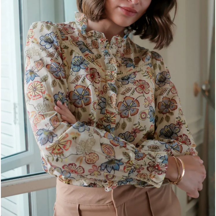 Chemise femme droite fleurs chemise intemporelle