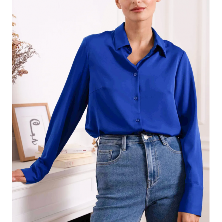 Chemise satinée unie bleue