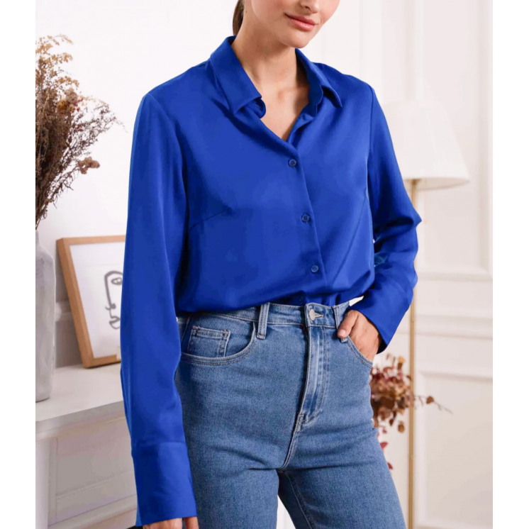 Chemise satinée unie bleue