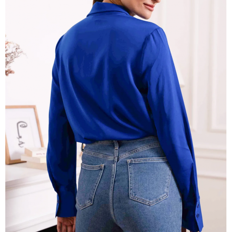 Chemise satinée unie bleue