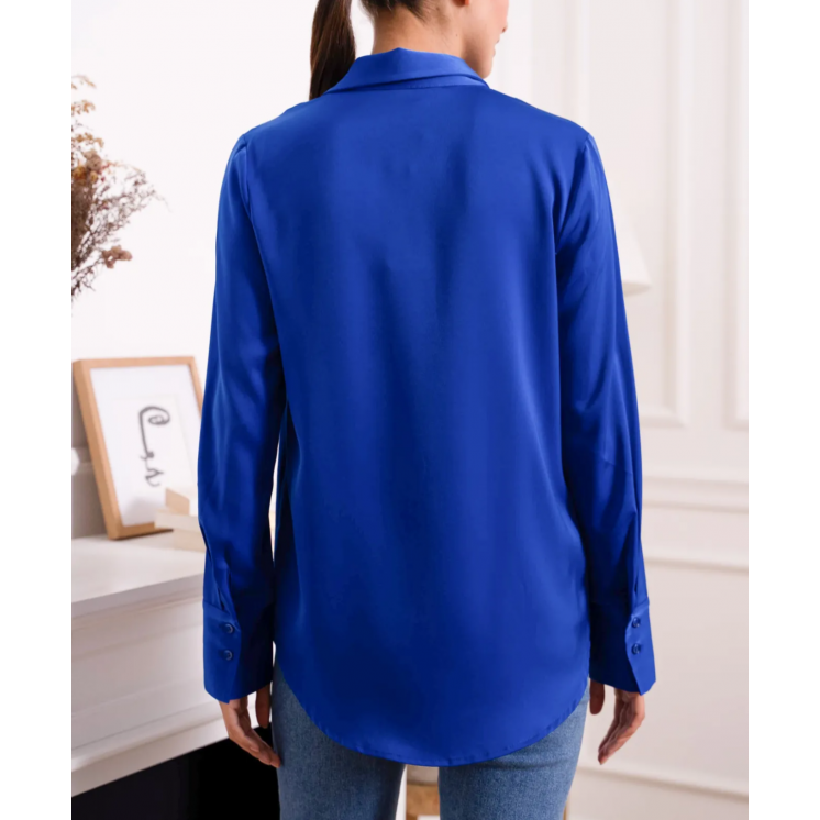 Chemise satinée unie bleue