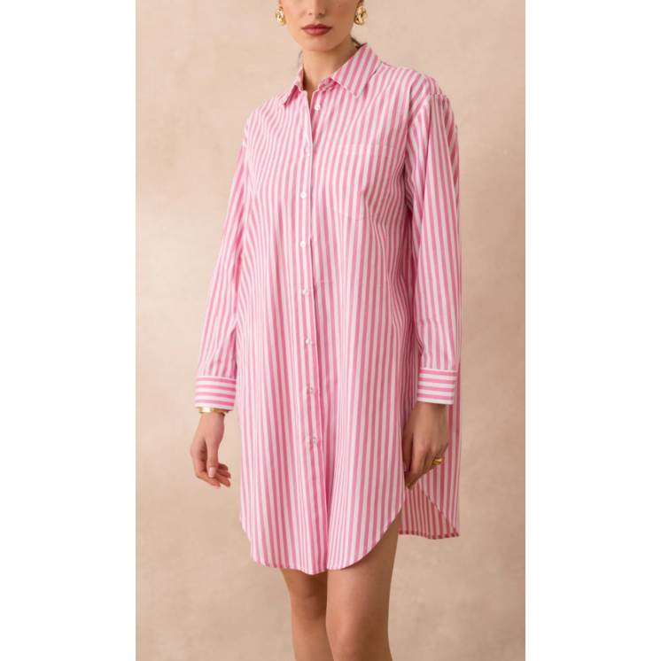 Robe chemise chemisier rayé fuschia