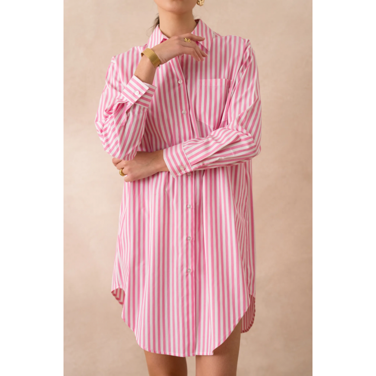 Robe chemise chemisier rayé fuschia
