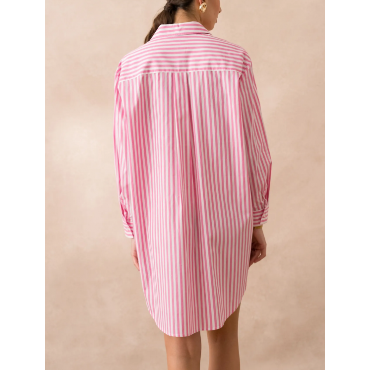 Robe chemise chemisier rayé fuschia