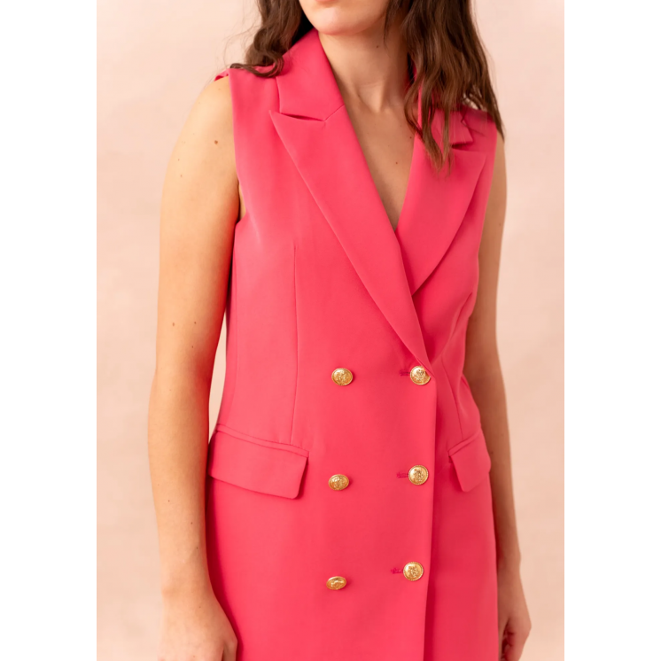 Robe blaser double boutonnage doré sans manches