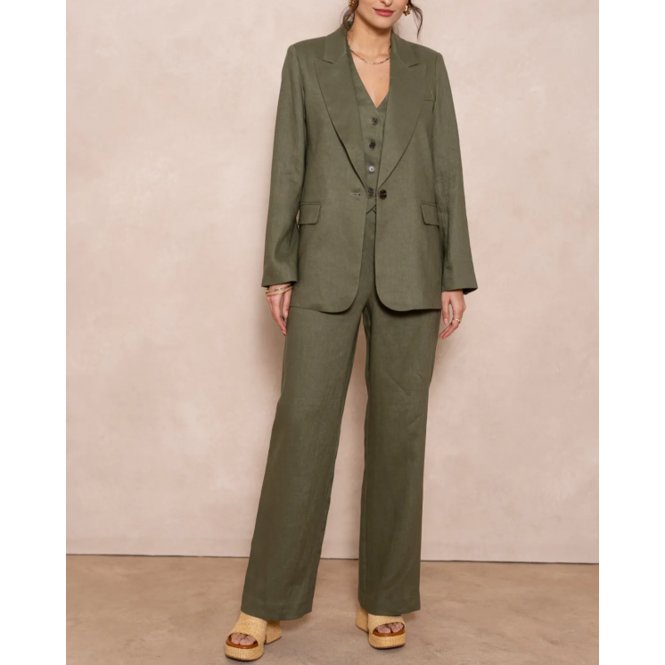 Veste blaser lin kaki 1 bouton veste longue ensemble veste pantalon