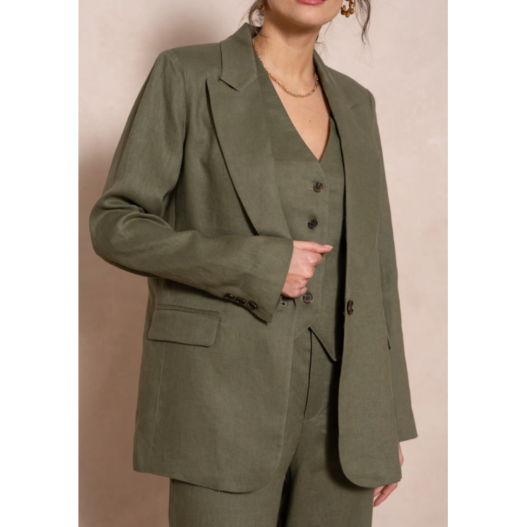 Veste blaser lin kaki 1 bouton veste longue ensemble veste pantalon