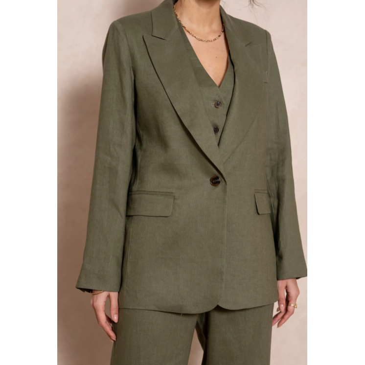 Veste blaser lin kaki 1 bouton veste longue ensemble veste pantalon