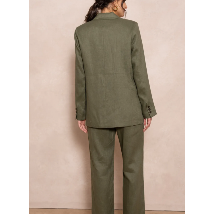 Veste blaser lin kaki 1 bouton veste longue ensemble veste pantalon