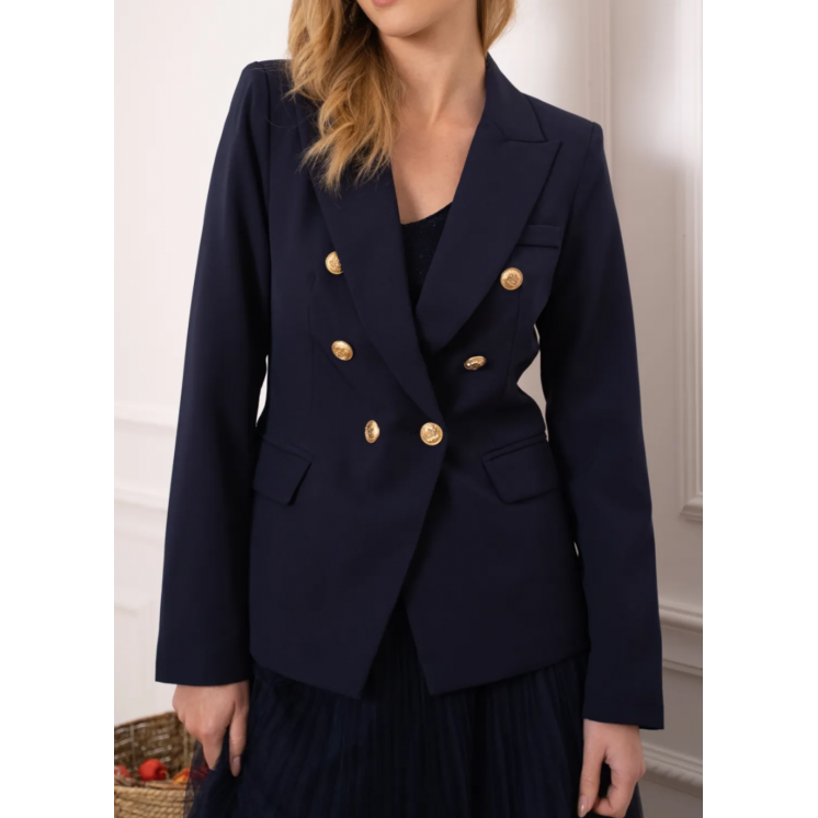 Veste blaser femme costume cintrée boutonnage doré croisé